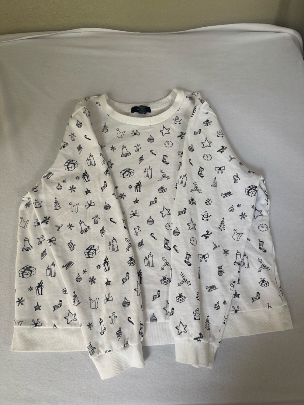 Forever 21 White Crewneck Sweater with Black Holiday Icons